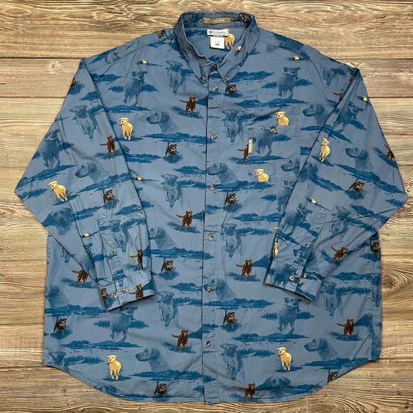 Columbia Blue Dog Labrador 100% Cotton Shirt River Lodge Tall Lab SZ 4XT C101896